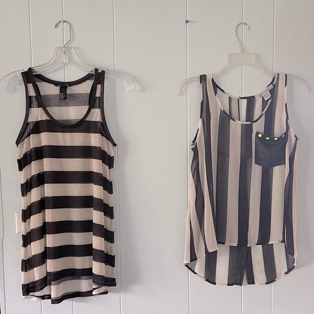 Lot of 2 black white atriped tank tops